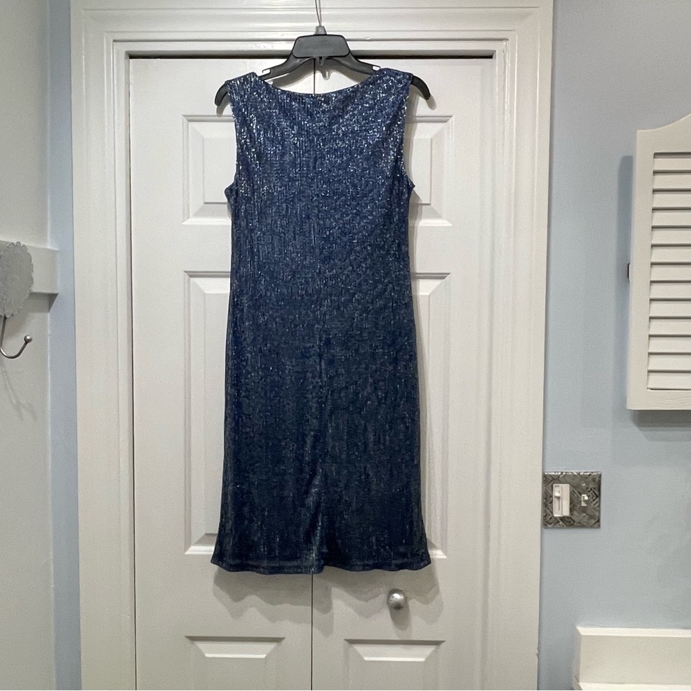 R & M Richards Blue Shimmering Metallic Sleeveless Dress Women's Size 8 NEW - Picture 9 of 11